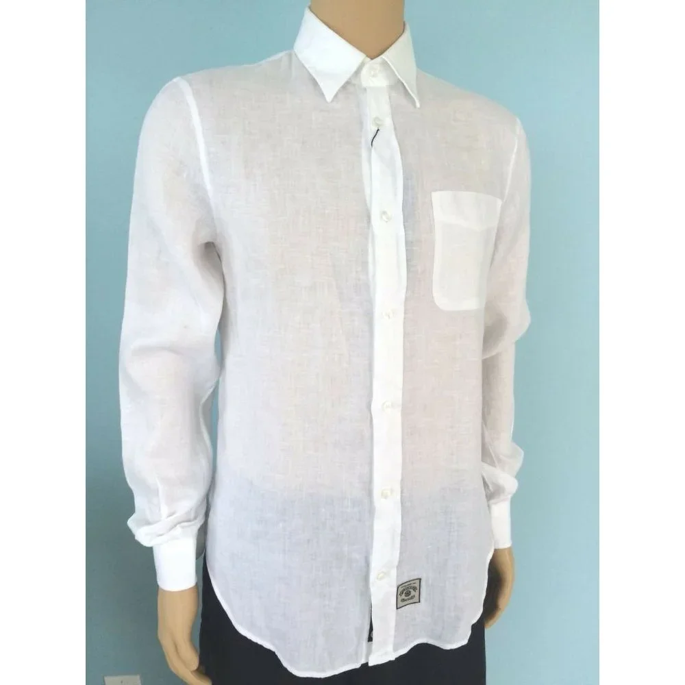 NWT Armani Jeans AJ Shirt Mens 100% Linen Classic Button Down White Size S - Picture 2 of 12